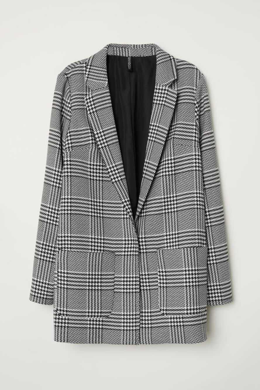 NEW H&M Womens Gray Plaid Checkered Single Breasted Blazer Over Coat Jacket Sz S